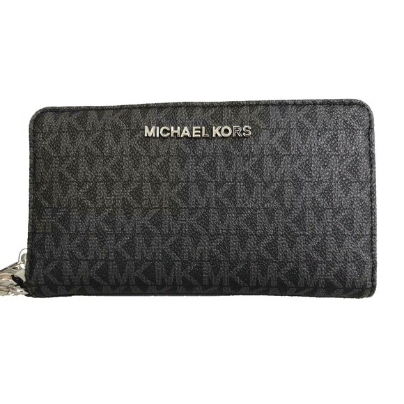 New Michael Kors Jet Set Travel Large Flat Phone Case Logo Wallet Black - Picture 1 of 5